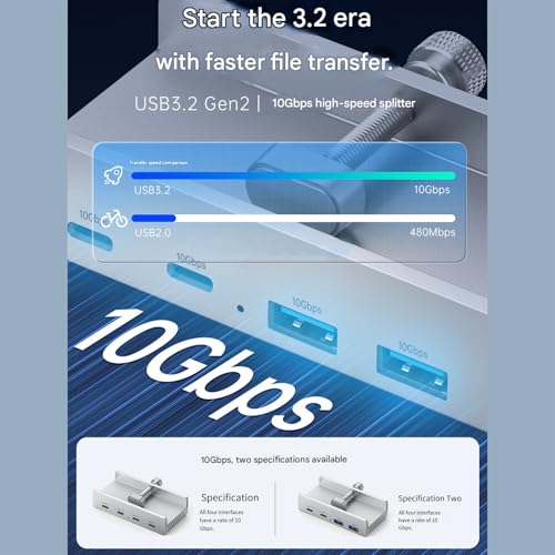 Hub USB à clip vitesse 10 Gbit/s et alimentation 5V Type C pour transfert rapide