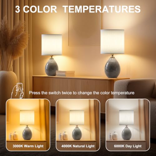 Image of Dawnwake 18.5 inch Table Lamp Set of 2 for Living Room Bedroom, Bedside Lamps for Night Stands, Desk Nightstand Lamp Dimmable, Modern Linen Cream Ceramic Lamps (Grey)