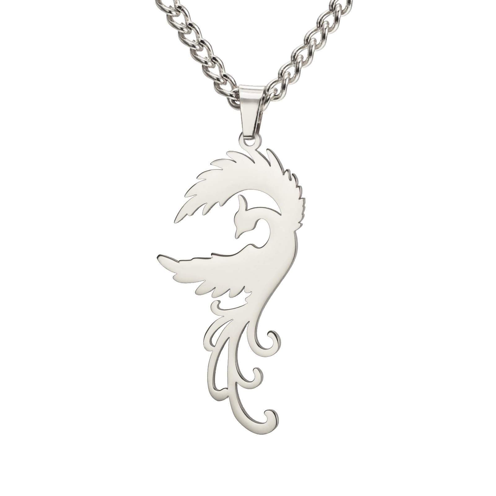kkjoy Phoenix Necklace Stainless Steel Mythological Animal Bird Pendant Necklace Phoenix Rebirth Amulet Protection Jewelry for Women