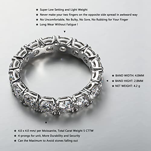 Civetcat Eternity Moissanite Ring 4.0Mm 5Cttw D-E-F Color Full Moissanite Eternity Wedding Band For Women Platinum Plated Silver Lab Created Vvs Diamond Anniversary Engagement Rings (5) #TOP1