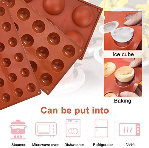 RMENOOR 3 Pcs Semi Circular Silicone Mold, 6/15/24 Holes Silicone Mold Semi Sphere Mold Flexible Baking Mold Easy to Release Silicone Mould for DIY Cake Decoration, Jelly, Pudding, Chocolate(3 Size)