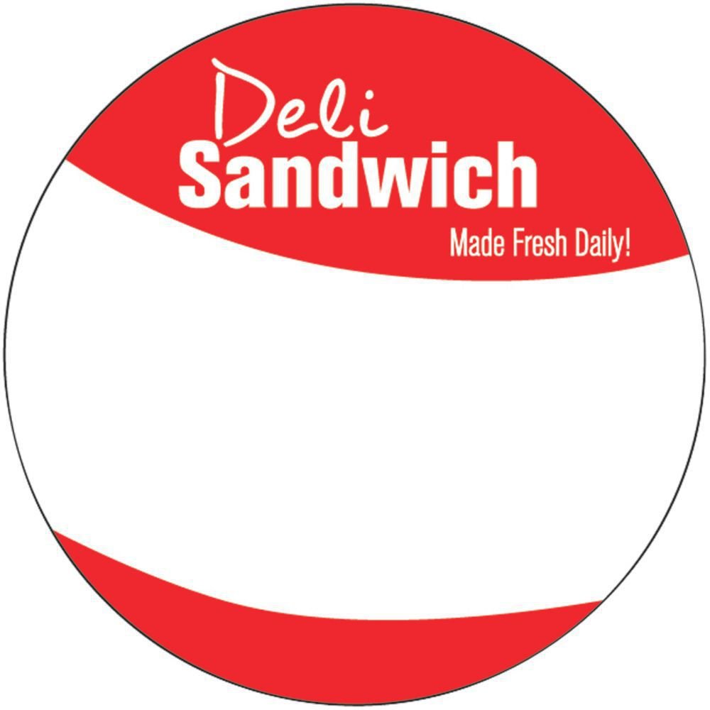 Deli Sandwich Labels Red Write-in Style - 2"Dia by HUBERT – 2 inch, Paper, Red, Model 82650