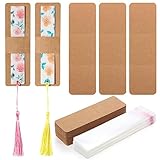 Honoson 100 Set Bookmark Holders Gift Set Kraft Paper Bookmark Sleeves Transparent Self Adhesive Bag DIY Blank Cover Display Cards for Wrapping Small Business Supplies Reading Party Favor
