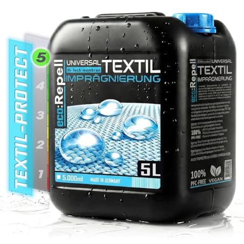 Eco:Repell 5L TEXTIL Imprägnierungsspray Outdoor & Indoor – Imprägnierspray Zelt Camping, Pavillon, Sonnensegel, Markise, Zeltplane, Persenning – PFC-frei