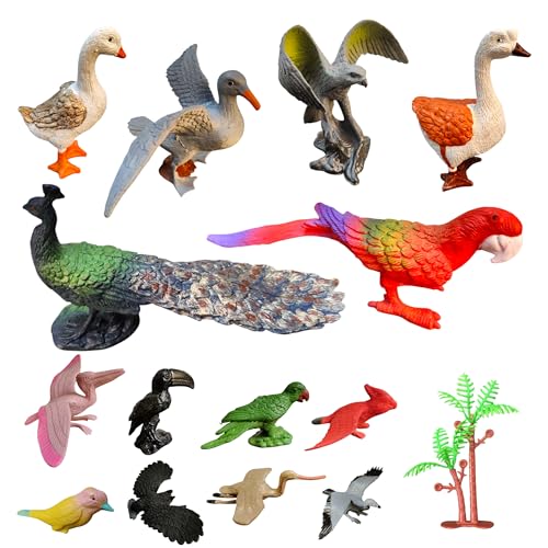 Image of ZESTHOME Birds Toy Set for Kids | Big & Small PVC Rubber Birds | Peacock Parrot Duck Goose Eagle Pigeon Owl Crow Sparrow | Educational Animal Figures | 14-Piece