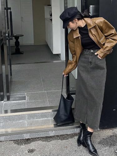 Image of KOTTY Women's Solid Carbon Grey Maxi Skirt