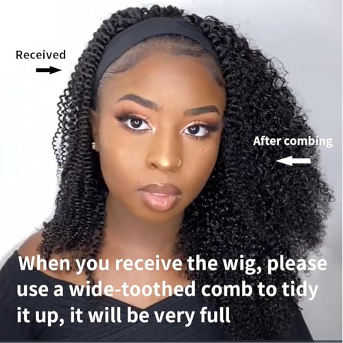 Image of Punmasa Kinky Curly Headband Wig Human Hair 180% Density Glueless Wigs for Black Women 10A Afro Kinky Curly None Lace Front Wig Real Human Hair Natural Curls 20 Inch