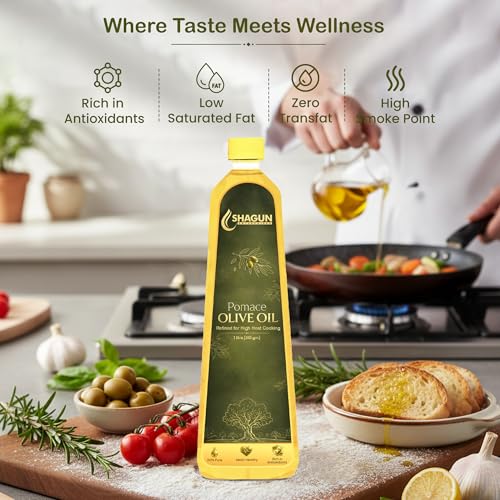 Image of Shagun Pomace Olive Oil 1 Litre for Indian Cooking | Cold Pressed Pomace Olive Oil for Frying and Roasting | Light Taste Healthy Cooking Oil | Good for Heart Health Daily Use for Kitchen
