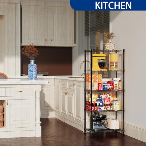 Image of REGILLER 5-Wire Shelving Metal Storage Rack Adjustable Shelves,Standing Storage Shelf Units for Laundry Bathroom Kitchen Pantry Closet(Black,11.8 inch D x 21.2 inch W x 53.5 inch H)