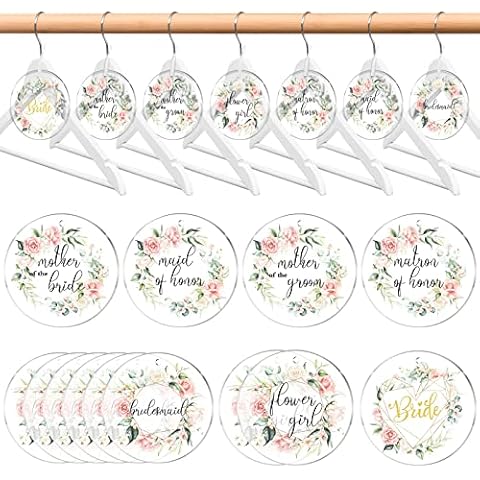 13 Pack Bridesmaid Hanger Tags Acrylic Hangers Tag Gifts for Wedding Dress Hanger Tags with White Ribbons Party Bride Hanger Tag Maid of Honors Wedding Tags for Bachelor Bridal (Pink Floral) Cover