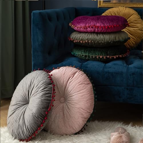 DOTBUY-SHOP Samt Sitzkissen, Rund Retro Sitzkissen Widerstandsfähige & Robuste Stuhlkissen Kinder Komfortabel Sitzpolster für Garten, Büro (40X40cm,Rosa)