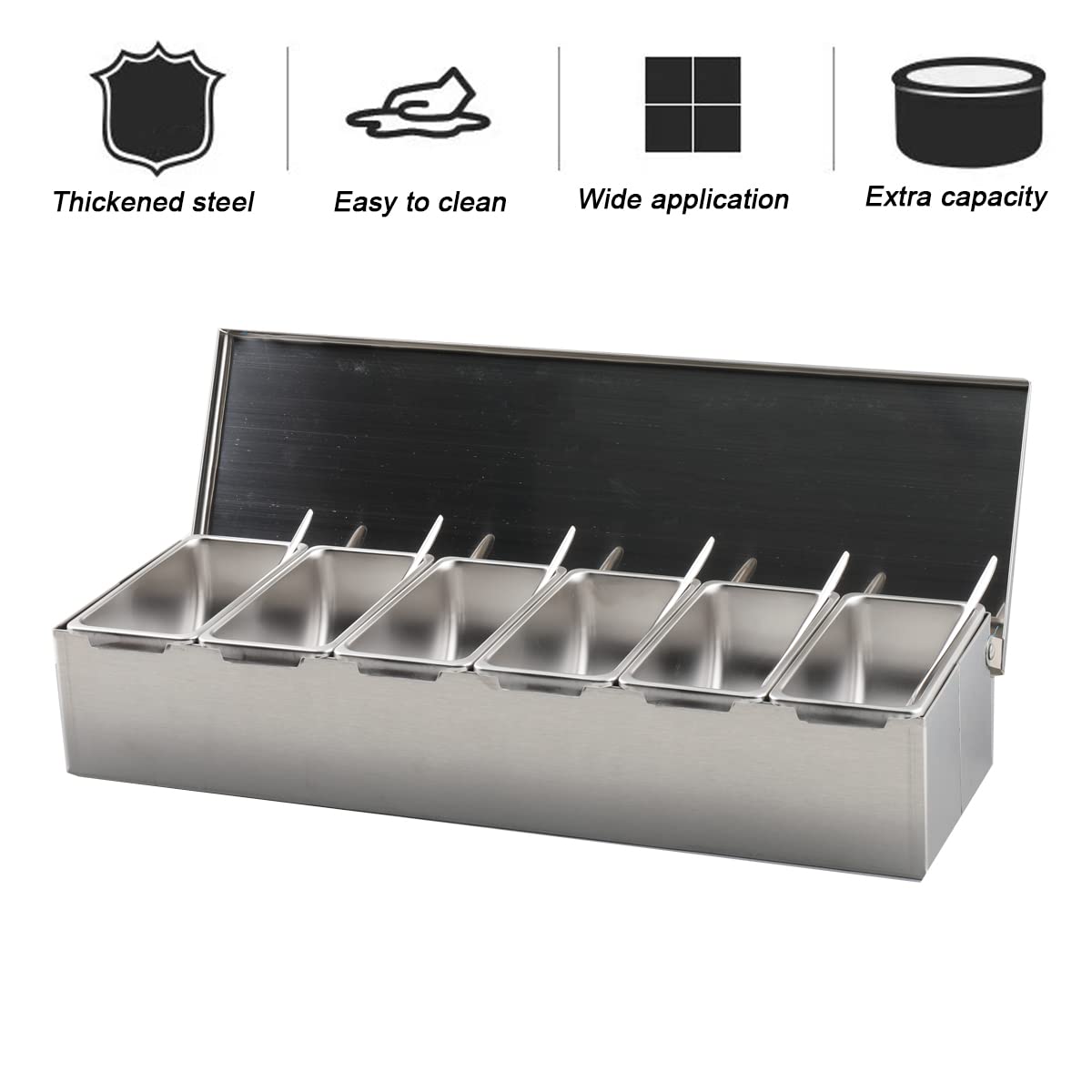 Juego de 6 cajas para especias de cocina, rectangulares, recipientes para condimentos, recipientes para especias, recipiente para barbacoa, recipiente para alimentos, acero inoxidable