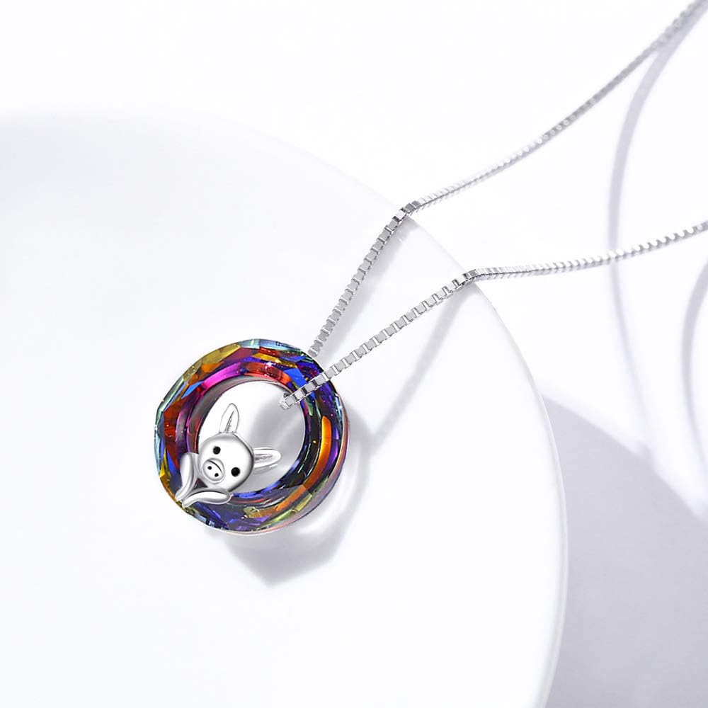 JUSTKIDSTOY Pig Necklace Jewelry 925 Sterling Silver Cute Animal Pendant Necklace with Crystal Gift for Women Girl Birthday - Image 4