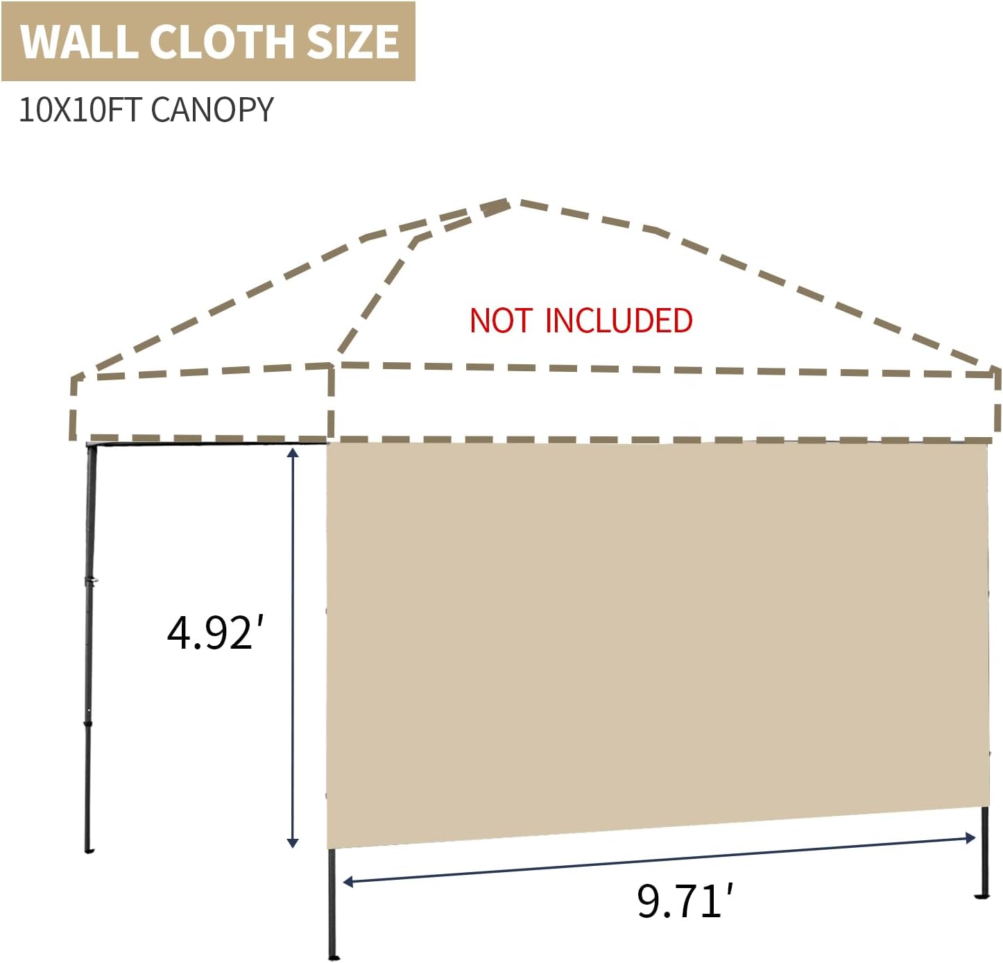 Instant Canopy Tent SideWalls Waterproof Sunwalls for 10x10 Pop Up CanopyTent, 300D Polyester Canopy Walls 3Pack Sidewalls Waterproof and UV Protection (Khaki, 10x10ft 3PCS)