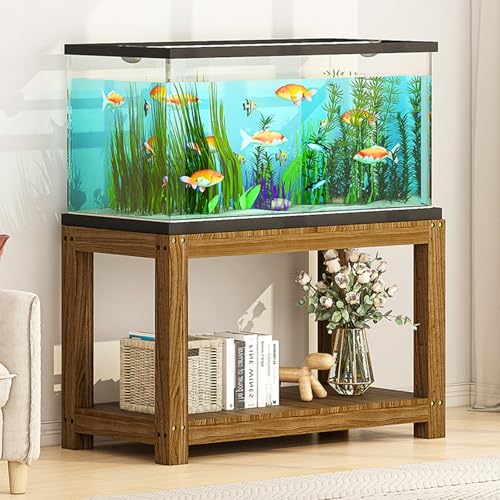 Soporte de madera para acuario, soporte de madera resistente con almacenamiento de 2 niveles para tanques de reptiles, plantas de interior o impresoras