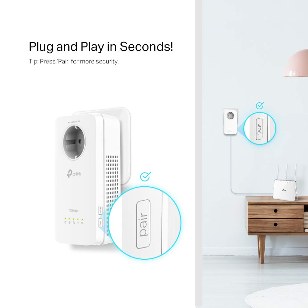 TL-WPA8631P & TP-Link CPL 1000Mbps z 1 portem Gigabit i zintegrowanym gniazdem typu F, obudowa CPL Zestaw 2, TL-PA7017P KIT