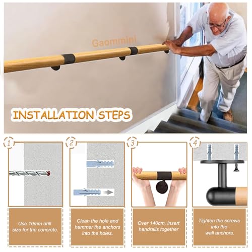 Main courante murale d'escalier bois rampe de protection durable noire - 6