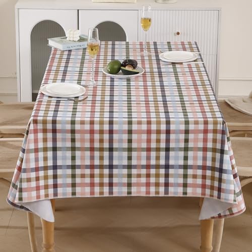 Image of Heavy Duty Vinyl Tablecloth with Flannel Backing Waterproof Oil-Proof Plastic Table Cloth Stain-Resistant Wipeable Rectangle or Square Table Cover for Indoor and Outdoor (Color Checkered,54x54 Inch)