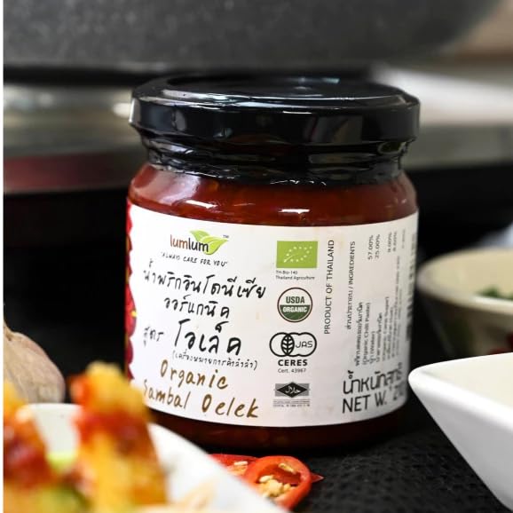 ลำลำ Indonesian Sambal Oelek Fresh Ground Chili Paste - Traditional Zesty Hot Chili Sauce for Cooking, Dipping, and Marinating - Non-GMO, Vegan Friendly 210g image 4