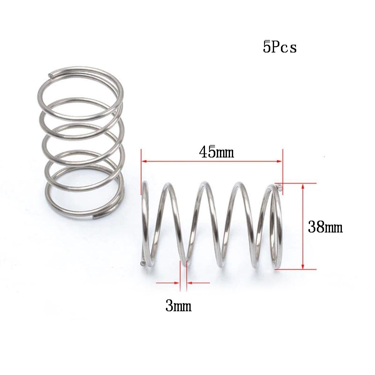 Molle estese e compresse, molle di trazione, assortimento compressione, confezione da 5, in acciaio inossidabile 304, argento, 3 mm x 38(3mmx38mmx100mm)