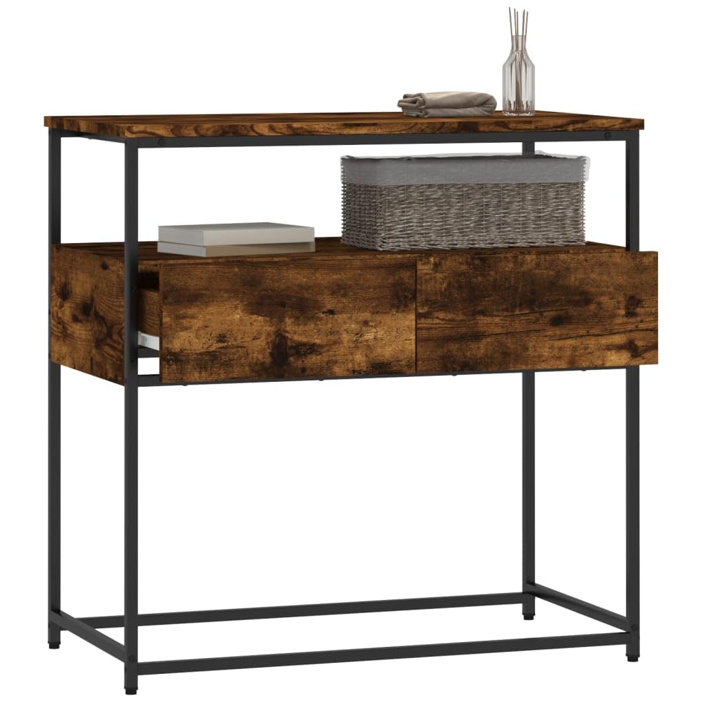 Homgoday Table console - Table d'appoint - Avec tiroirs et étagères - Pour entrée, salon, couloir - Chêne fumé - 75 x 40 x 75 cm