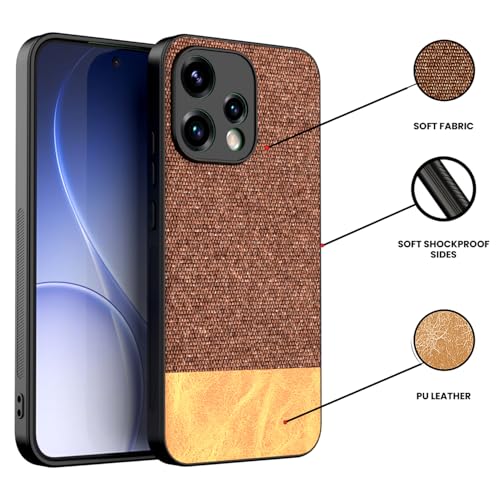 Image of Kapa Soft Fabric & Leather Hybrid Protective Back Cover for Oppo Reno 15 5G | Shockproof Slim Hard Anti Slip Back Case (Brown)