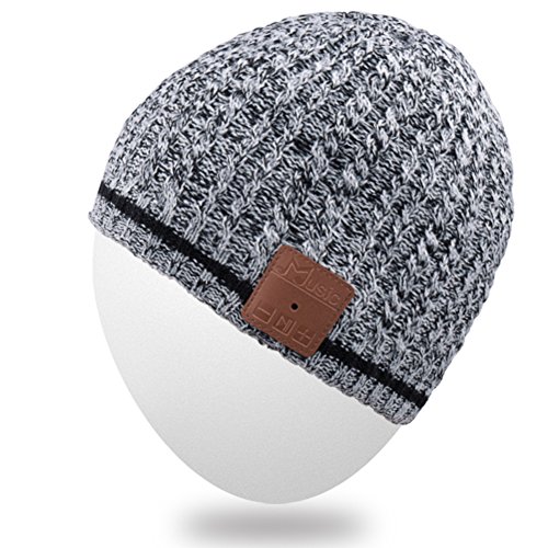 Rotibox Mens Womens Bluetooth Beanie Hat Cap w/Wireless Stereo Speaker Headphones, Microphone, Hands Free and Rechargeable Battery Compatible with Cell Phones, iPhone, iPad, Tablets, Android - Black