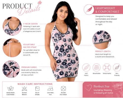 Image of Love Maker Women's Soft Babydoll Print Midi Halter Chemise Scoop Neck S-3XL