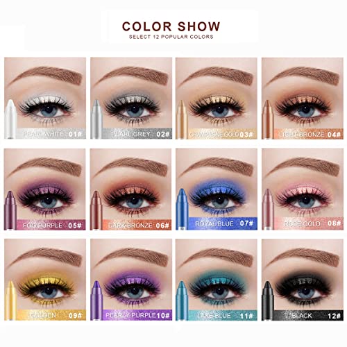 Sitovely 12 Pcs Matte Eyeshadow Stick Set With Sharpener Cap, Long Lasting Pearly Sparkle Glitter Eyeshadow Pencil Shimmer Metallic Eye Shadow Makeup #TOP4