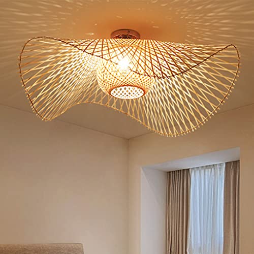 Plafonnier E27 Naturel Plafond En Bambou Rotin Vintage Country Lighting Réglable Hauteur Chapeau Abat-Jour Rétro Pendentif Lumière Couloir Lampe Chambre Salon Lampe,85cm
