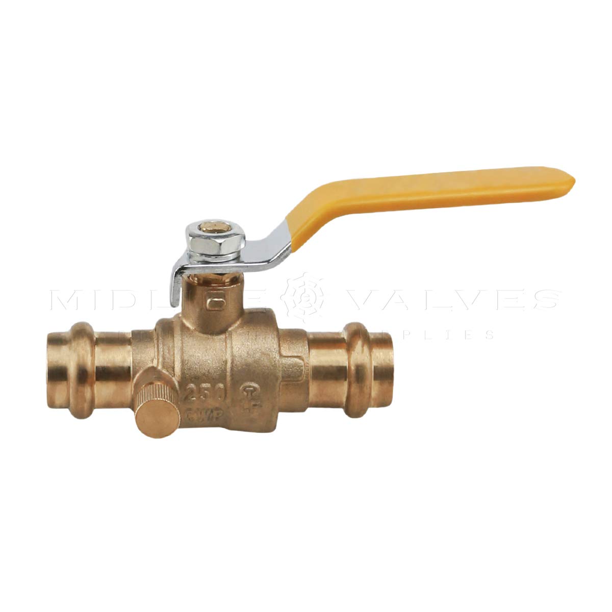 Midline Valve 532VLV012D-5 - Válvula de bola premium con drenaje con conexiones de presión de 1,27 cm, latón (paquete de 5)