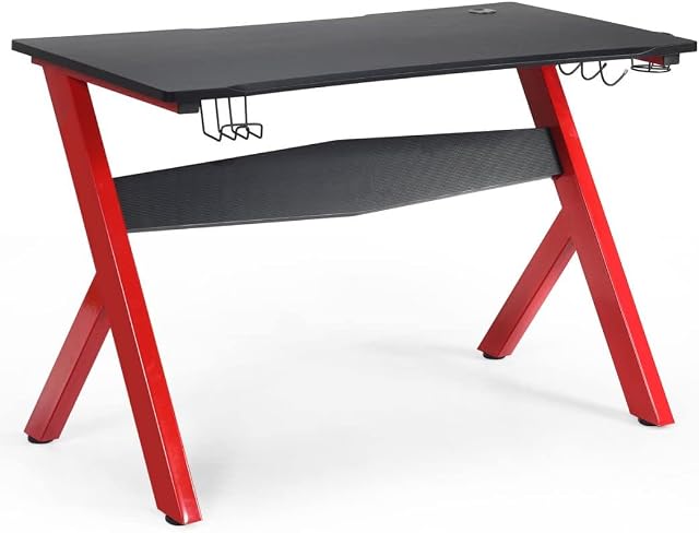 COSTWAY Computer Desk, Modern PC Laptop Table Writing Workstation with Cup Holder, Headphone Hook and Mouse Pad, Ergonomic Working Racing Table Study Desks for Home Office