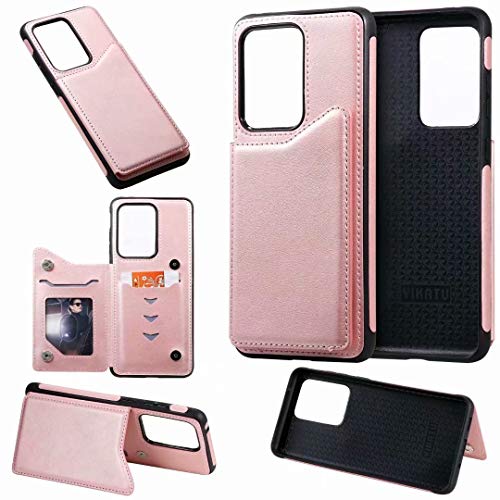 Samsung Galaxy S20 Ultra Flip Case with Wallet Card Holder, Shockproof Premium Folio PU Leather Hidden Magnetic Closure Kickstand Protective Wallet Phone Case for Samsung Galaxy S20 Ultra Rose Gold
