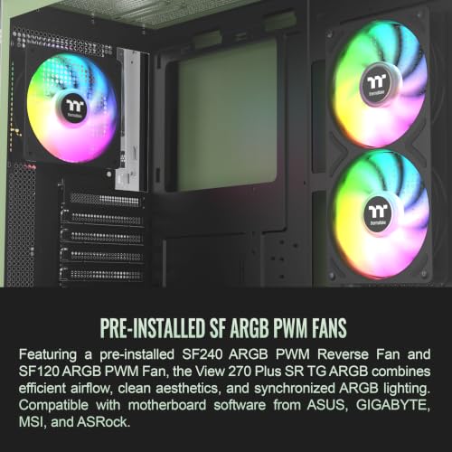 Image of Thermaltake View 270 Plus SR TG ARGB; Mid Tower Chassis; 1xSF240 ARGB PWM Reverse Fan 1xSF120 ARGB PWM Fan; 360mm Radiator Support; 420mm GPU Clearance; Matcha Green; CA-1Y7-00MEWN-06