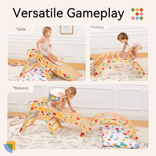 image for wingyz Pikler Triangle Climbing Set with Cushion,Foldable 8 in 1 Jungl