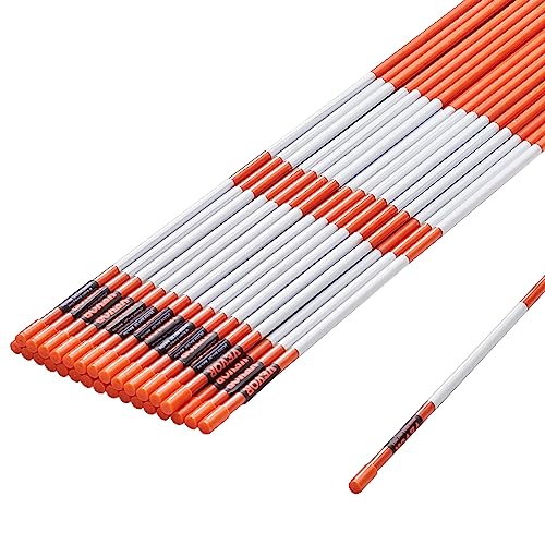 VEVOR 30er-Set Schneestangen 47,8 Zoll (121,5 cm) Auffahrtstangen orange UV-beständige Beschichtung Reflektierende Einfahrtsmarkierung Inkl. 1 Paar Schutzhandschuhe und 1 extralangen Stahlbohrer