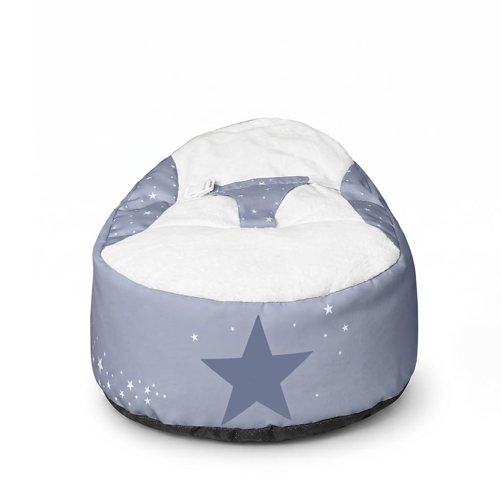 rucomfy Beanbags Baby Beanbag Chair with Safety Harness Straps for 0-6 Month Old - Safe Cuddle Recliner Seat Lounger for Newborn with Filling Included - Machine Washable Essentials (Dusk Blue)