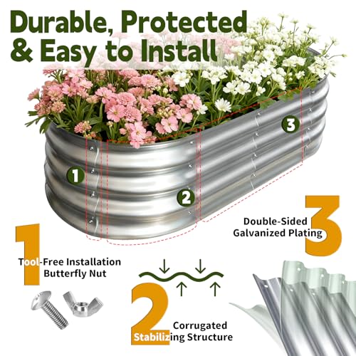 Galvanized Raised Garden Bed Outdoor, Large Raised Bed for Gardening, 4x2x1ft Metal Planter Box for Vegetables, Fruits, Flowers, Easy Assembly with Wing Nuts & Safe Rolled Design, Silver - Image 3