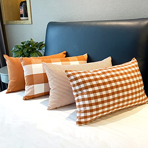 Throw Pillow Covers 12X20 Set Of 4 Decorative Pillows For Couch Farmhouse Cushion Cover For Living Room, Bed, Sofa, Bedroom, Spring Outdoor Linen Accent Soft Pillowcase, Rectangle Orange White #TOP2