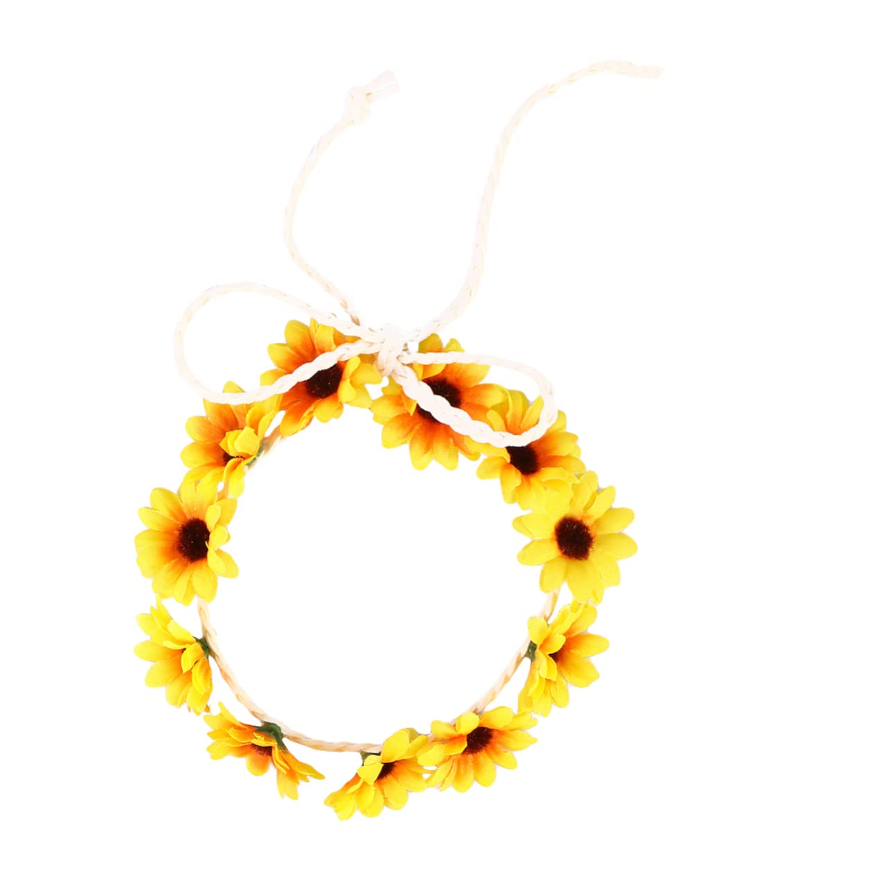 Diadema de Flores Margaritas 11 Flores Amarillo de Tela | Cuerda Trenzada Ajustable, Ornamento para Fotografía y Bodas, Estilo Femenino Uso en Cabeza o Cintura