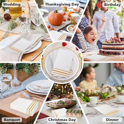 Serviettes jetables en papier blanc et doré : hygiène irréprochable des invités - 7