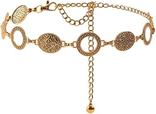 Metal Concho Chain Belt for Women Western Cowgirl | Adjustable western chain belt for women.Durable metal,resists fade.Fits waists 36".Great for daily or special events.