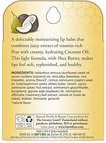 Image of Burt's Bees 100% Natural Moisturizing Lip Balm, Coconut & Pear with Beeswax & Fruit Extracts, 4 Tubes