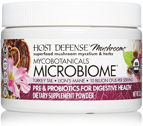 Host Defense, MycoBotanicals Microbiome Powder, Digestive Support with Probiotics, Mushroom Supplement, 3.5 oz, Plain