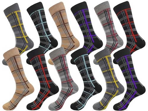 Mens Mix Color Dress Socks Cotton Socks Formal Plaid 12 Pairs Size 10-13