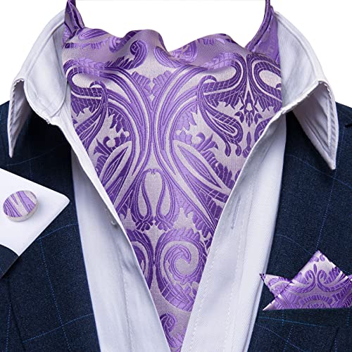 Image of DiBanGu Silk Woven Ascot Cravat with Pocket Square Set for Men