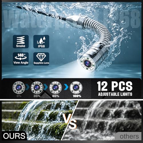 Cámara de Alcantarillado Drain Sewer 100FT, 1080P 32GB DVR, Impermeable IP68, Fácil Configuración, JQKJCAM Cámara de Inspección de Plomería de 23MM con 12 Luces, Pantalla Rotativa 360° de 4.3'' con Escala, Portátil para líneas de tubería miniatura 2