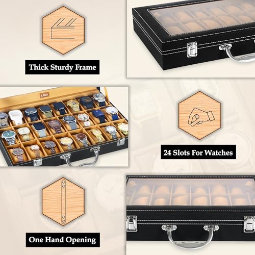 LEDO 24 Slot PU Leather Watch Box Black Black&Cream - Image 7