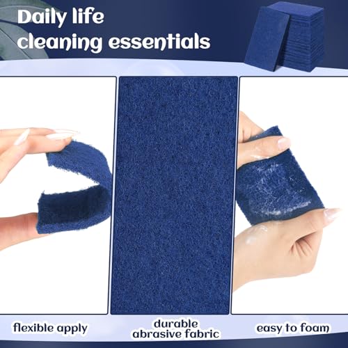 Image of Hoolerry 100 Pcs Non Scratch Scouring Pads for Kitchen Dish,Blue | Reusable Anti Grease Scrubbers, for Pan Metal Grills Cookware, Household Cleaning Dishwashing, 4.3 x 3 x 0.3 Inch Size