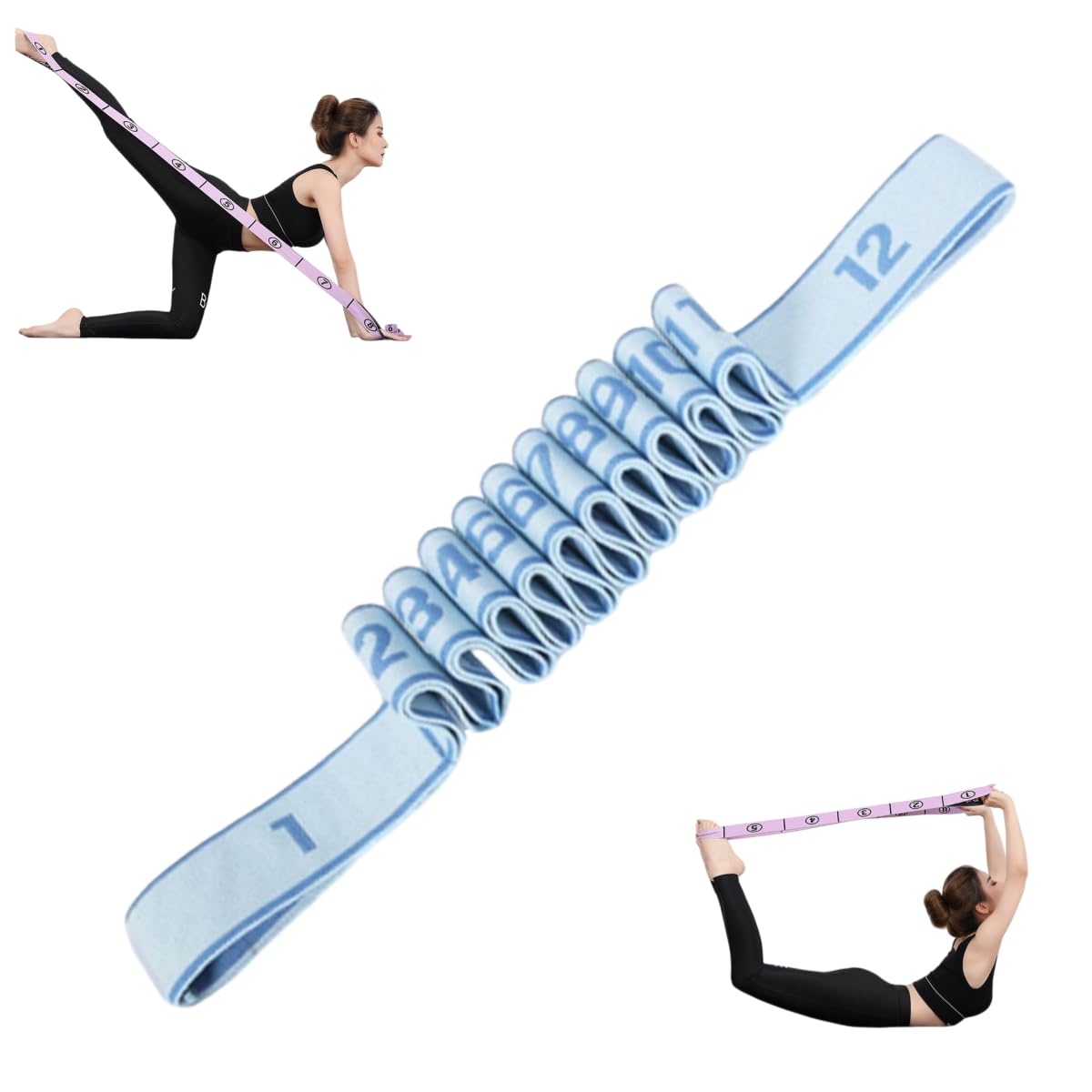 Fitness Resistance Band for Stretching and Yoga - Numbered Resistance Band for Glute Training, 8-Section Elastic Training Bands for Yoga (Blue, 12 Grids)